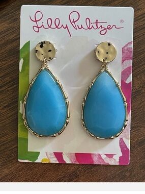 Lilly Pulitzer Moonlight Turquoise Teardrop Gold-Trim Earrings